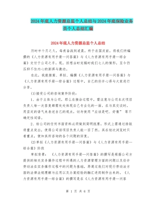 2024年底人力资源总监个人总结与2024年底保险业务员个人总结汇编