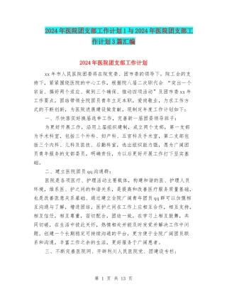 2024年医院团支部工作计划1与2024年医院团支部工作计划3篇汇编