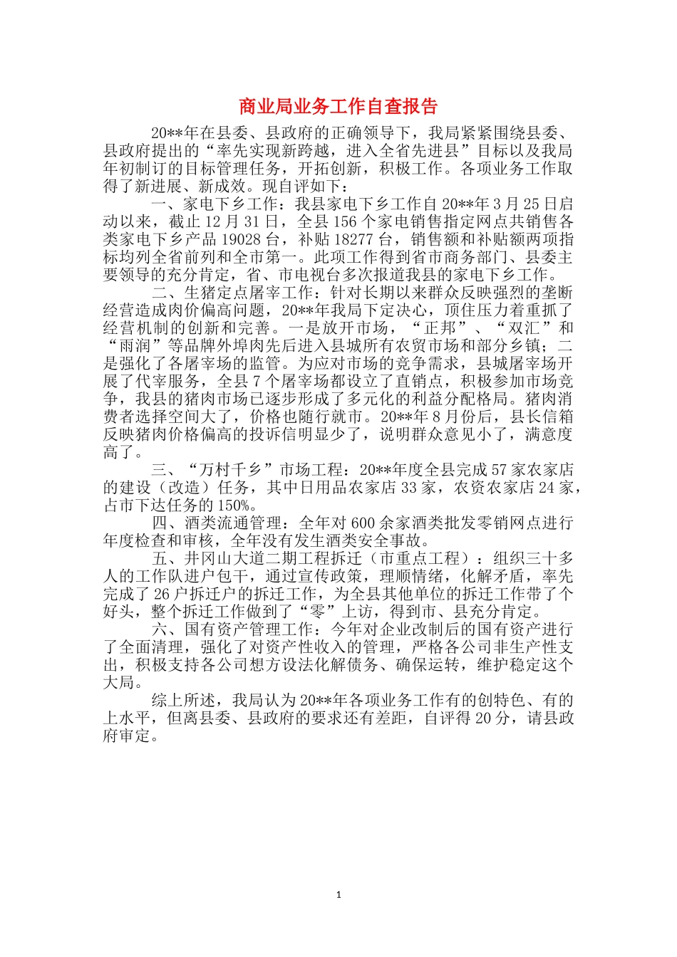商业局业务工作自查报告_第1页