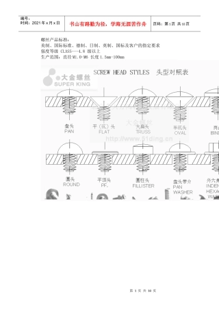 螺丝产品标准介绍