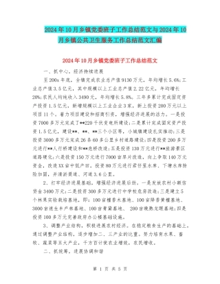 2024年10月乡镇党委班子工作总结范文与2024年10月乡镇公共卫生服务工作总结范文汇编