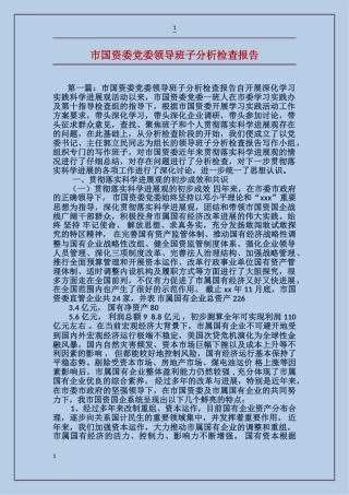 市国资委党委领导班子分析检查报告