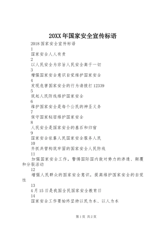 20XX年国家安全宣传标语大全(2)