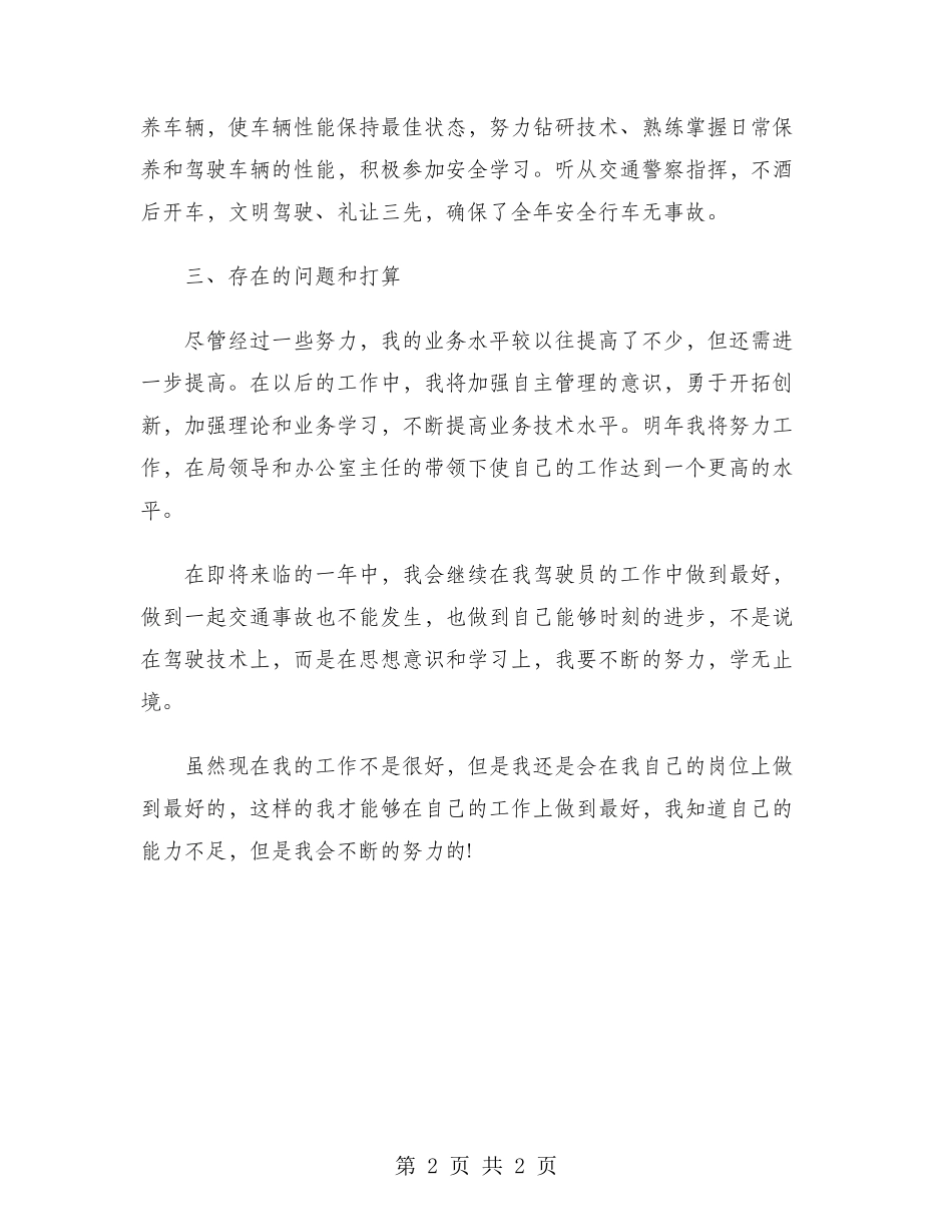 2024年司机年度考核个人工作总结范文_第2页