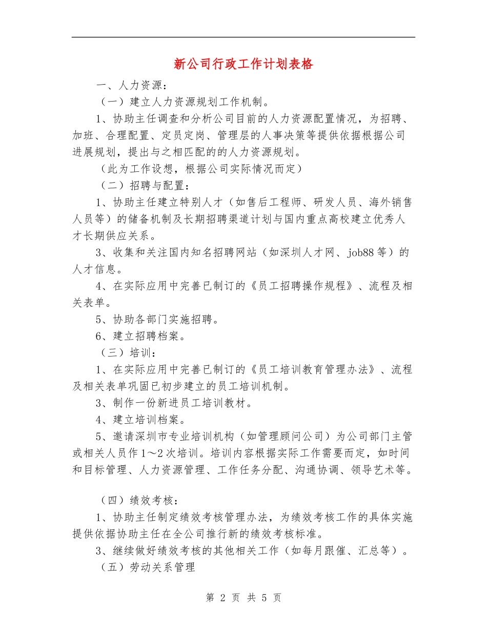 新公司行政工作计划表格_第2页