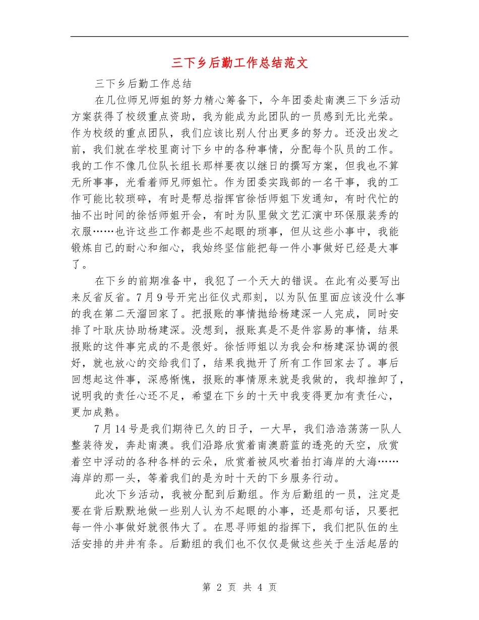 三下乡后勤工作总结范文_第2页