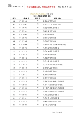 药品质量管理制度XXXX新修订制度
