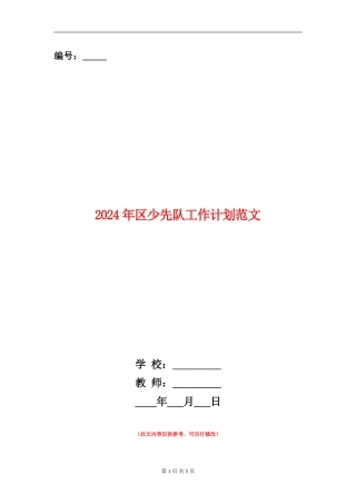 2024年区少先队工作计划范文