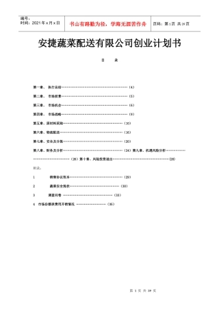 蔬菜配送有限公司创业计划书