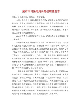 某市市司法局局长的任职前发言