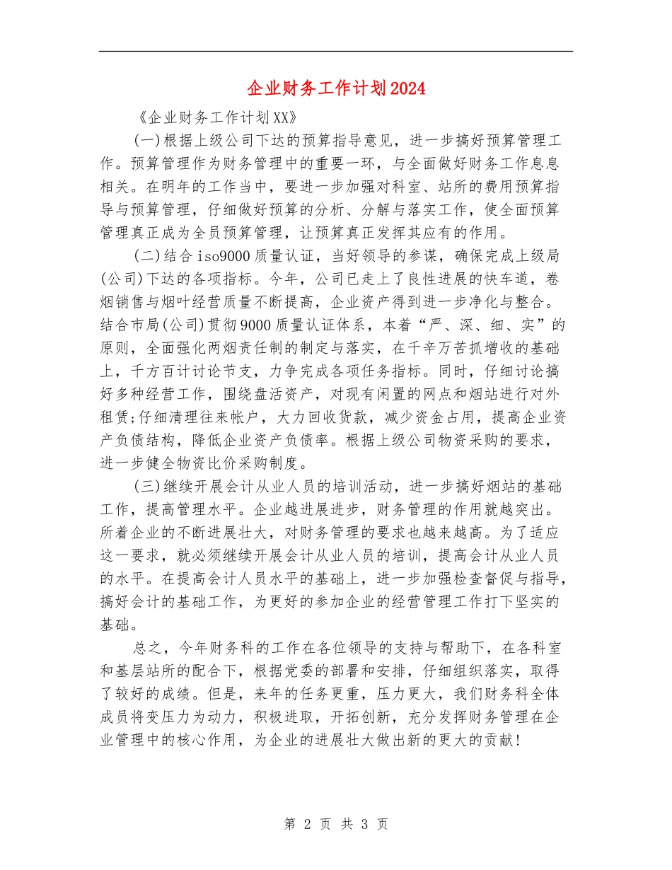 企业财务工作计划2024年度_第2页