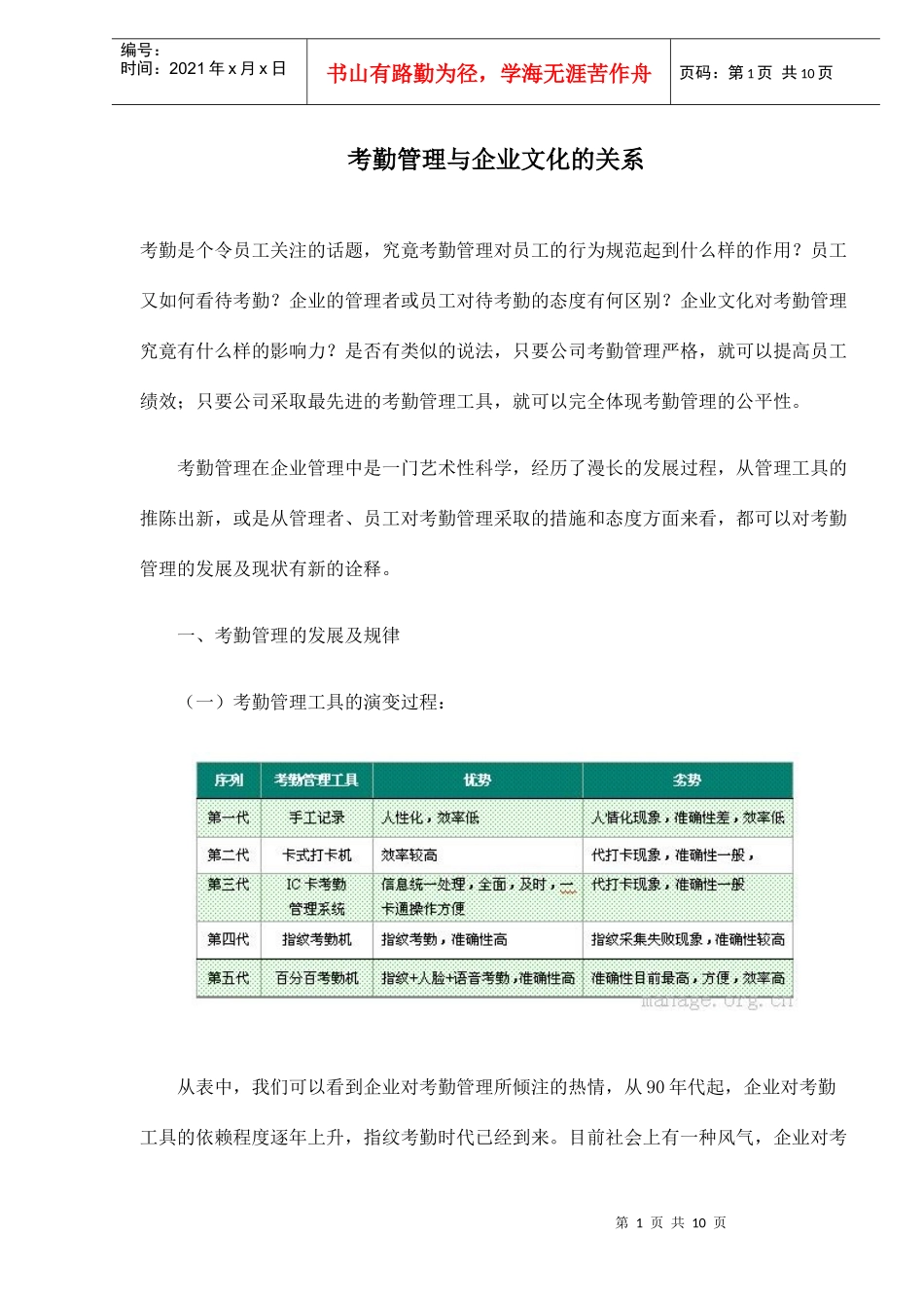 考勤管理与企业文化的关系应用_第1页