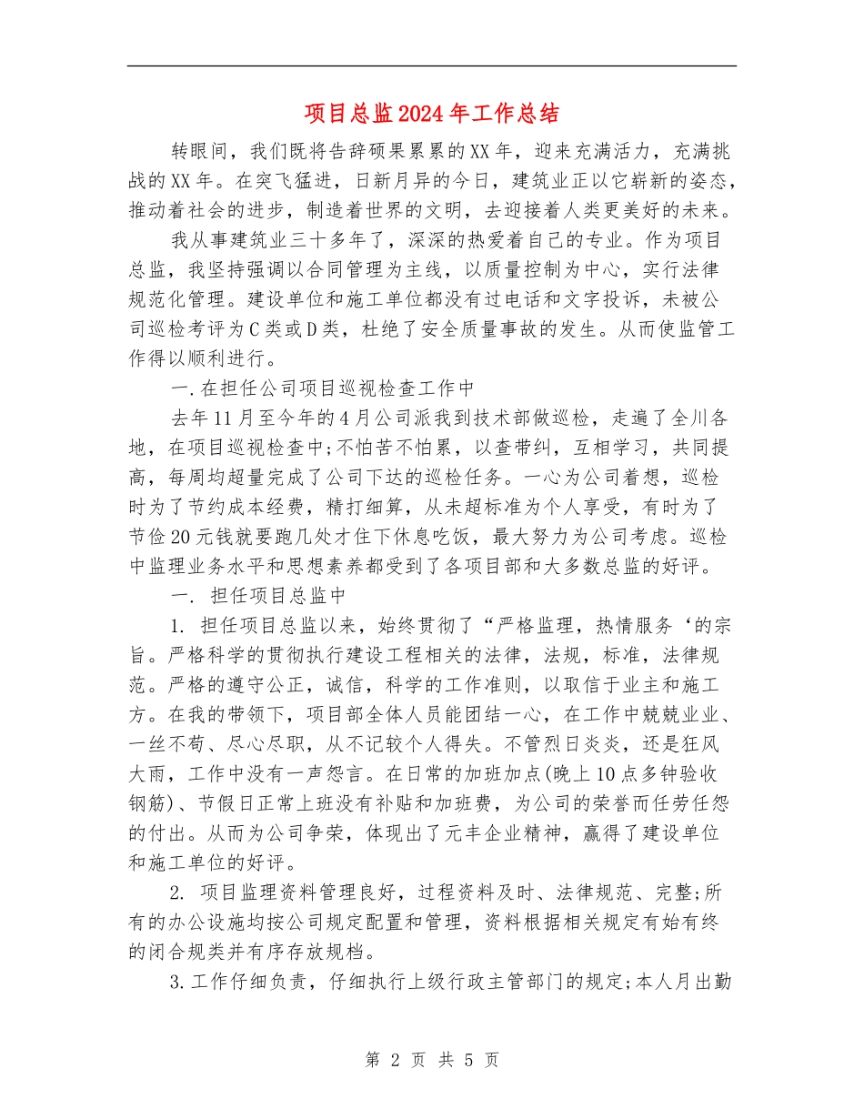 项目总监2024年工作总结【新版】_第2页