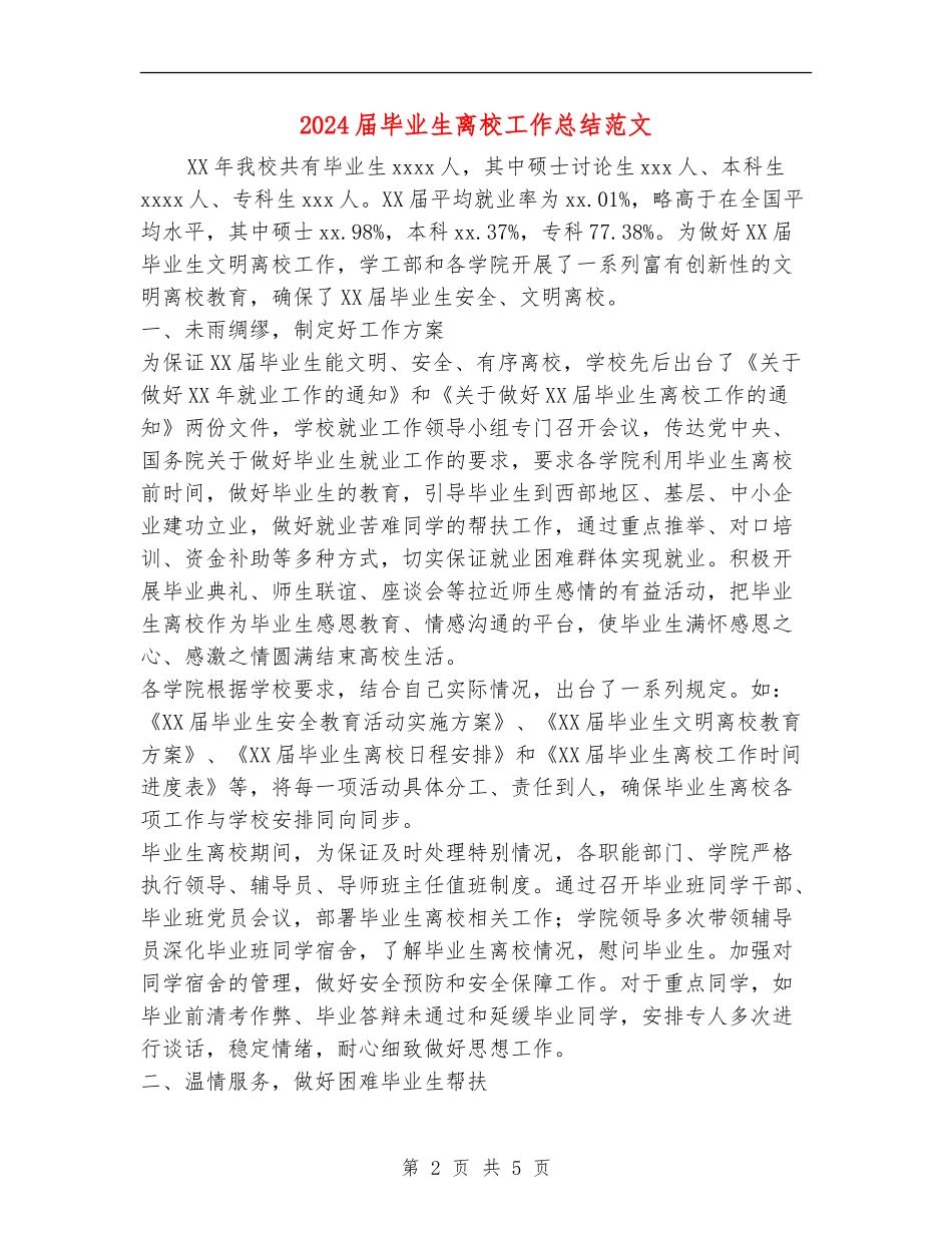 2024届毕业生离校工作总结范文_第2页