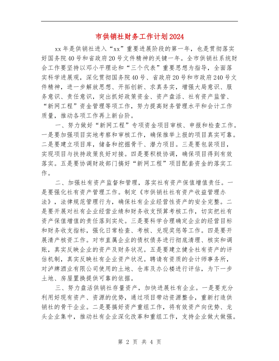 市供销社财务工作计划2024_第2页