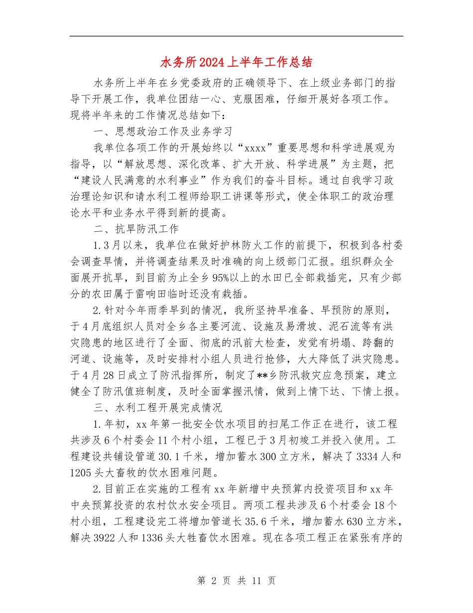 水务所2024上半年工作总结_第2页