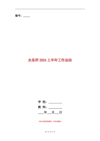 水务所2024上半年工作总结