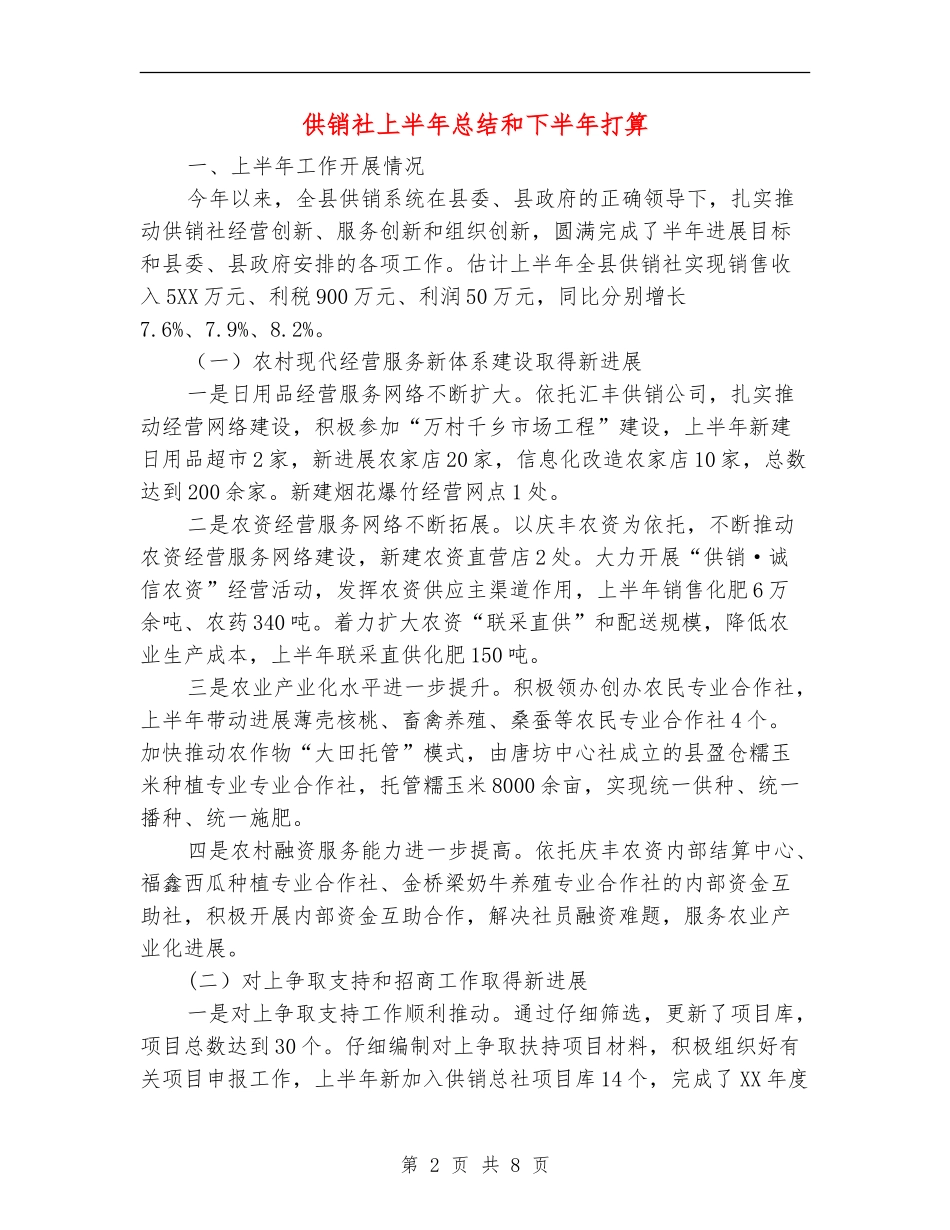 供销社上半年总结和下半年打算【新版】_第2页