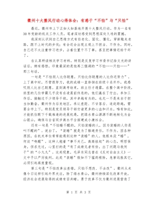 衢州十大整风行动心得体会：有感于“不怕”与“只怕”