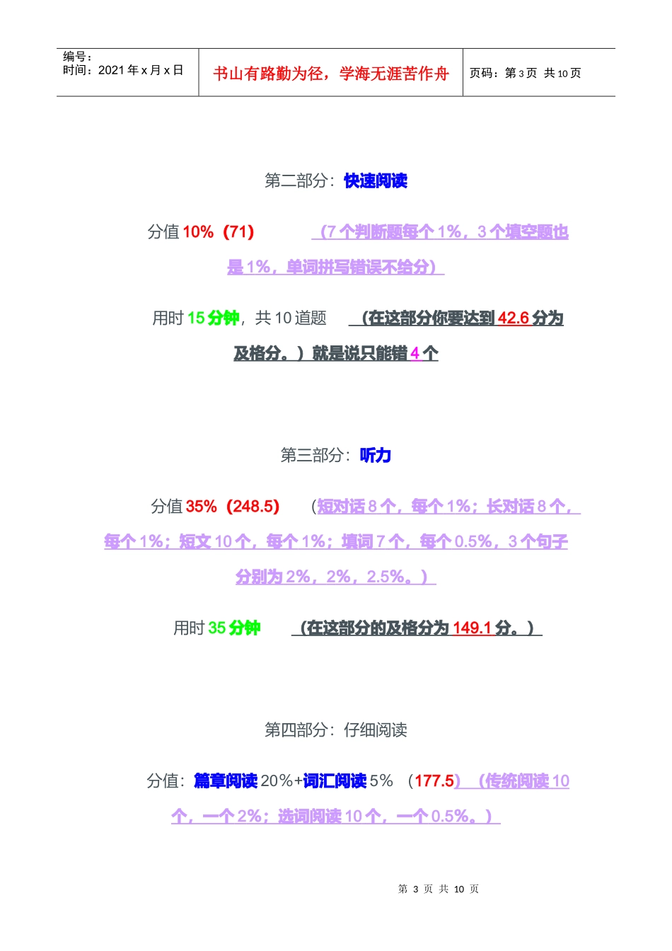 英语四级考试题型、时间分配与计分方法_第3页