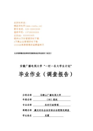 藏汉村社会治安综合治理情况调查
