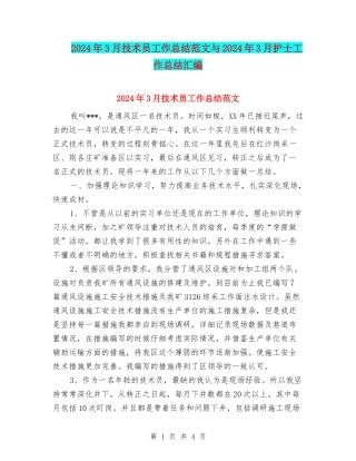 2024年3月技术员工作总结范文与2024年3月护士工作总结汇编