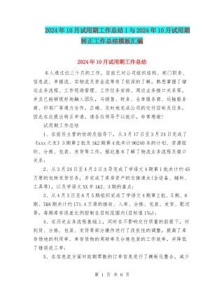 2024年10月试用期工作总结1与2024年10月试用期转正工作总结模板汇编