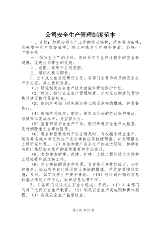 公司安全生产管理规章制度范本 