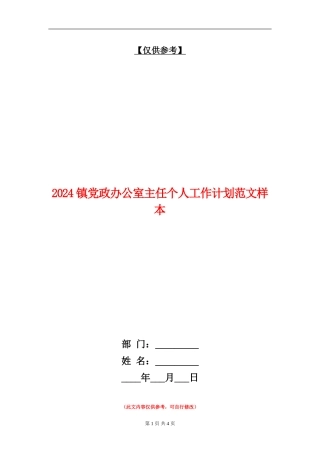 2024镇党政办公室主任个人工作计划范文样本