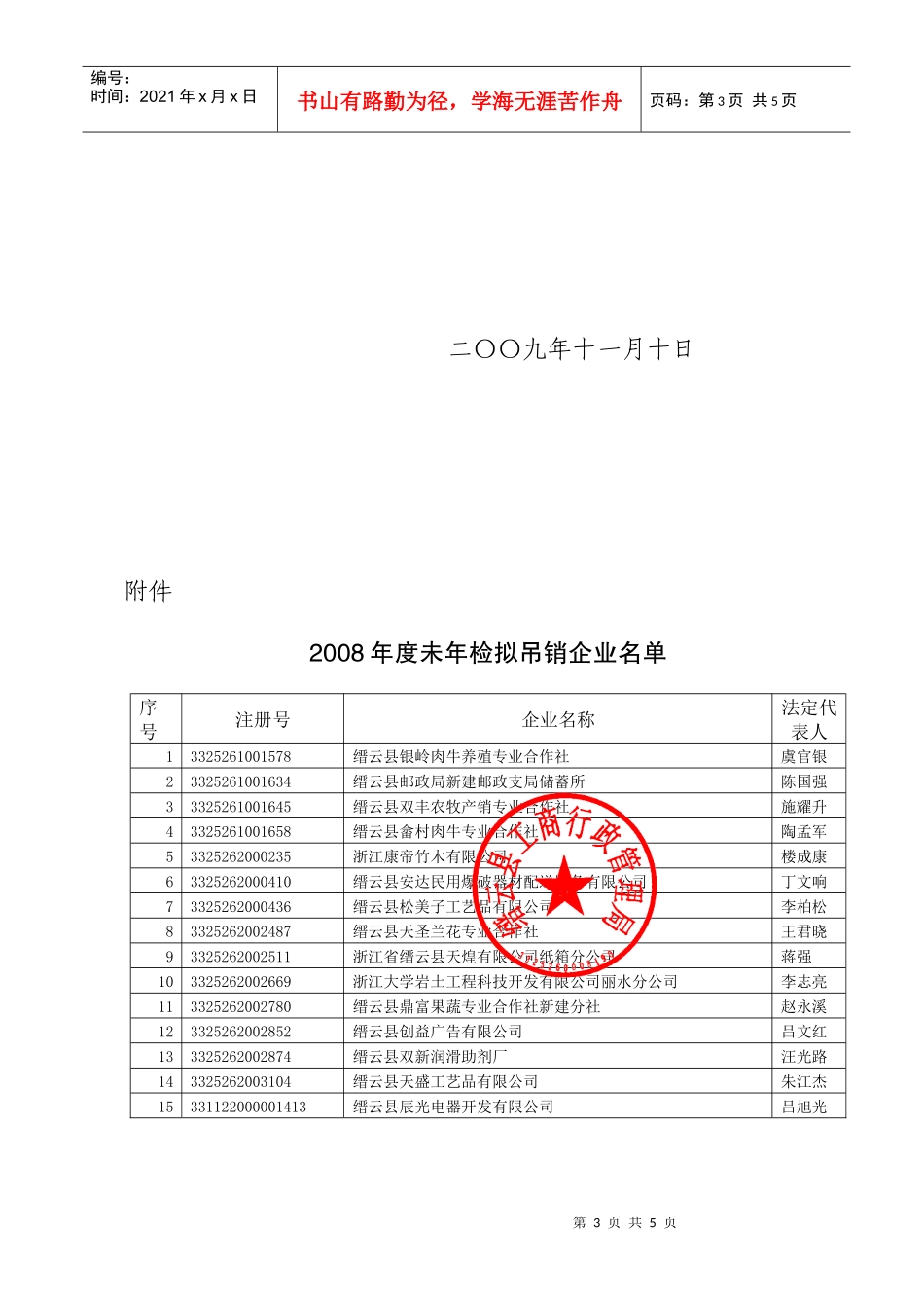 缙云县工商行政管理局未年检企业拟吊销听证公告_第3页