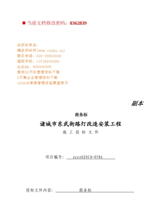 街道路灯改造安装工程施工投标书