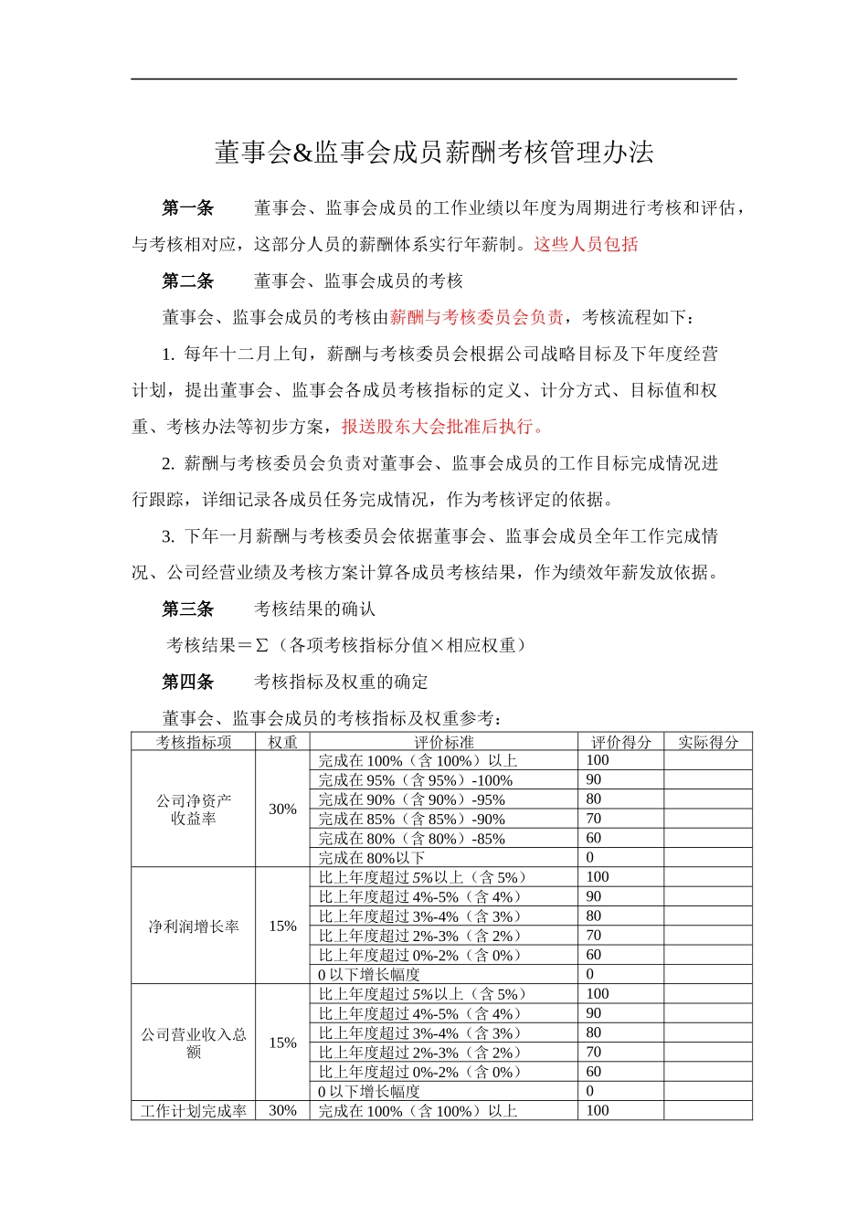 董事会&监事会成员薪酬考核管理办法_第1页