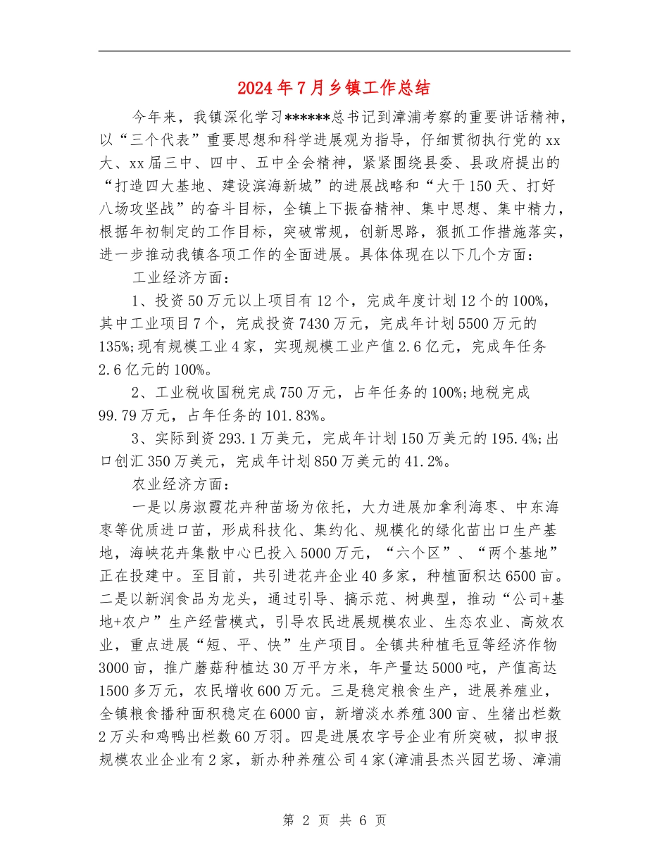 2024年7月乡镇工作总结_第2页