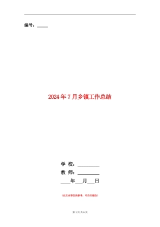 2024年7月乡镇工作总结