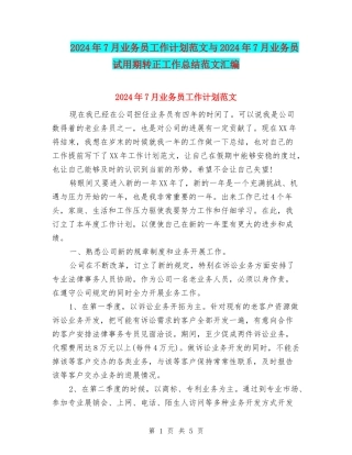 2024年7月业务员工作计划范文与2024年7月业务员试用期转正工作总结范文汇编