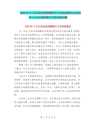 2024年11月公务员试用期转正工作总结格式与2024年11月公务员转正工作总结汇编