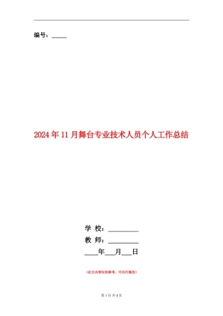 2024年11月舞台专业技术人员个人工作总结