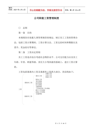 范文范例：公司职能工资管理制度