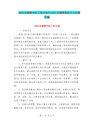 2024年城管中队工作计划与2024年城管创优个人打算汇编