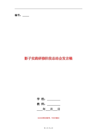 影子实践研修阶段总结会发言稿