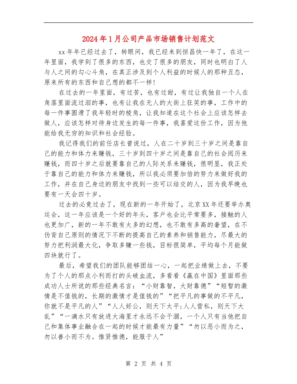 2024年1月公司产品市场销售计划范文_第2页