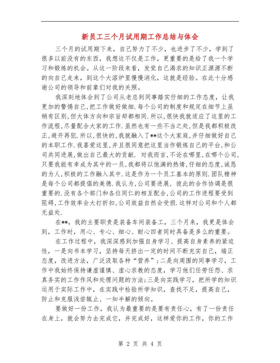 新员工三个月试用期工作总结与体会_第2页