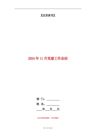 2024年11月党建工作总结