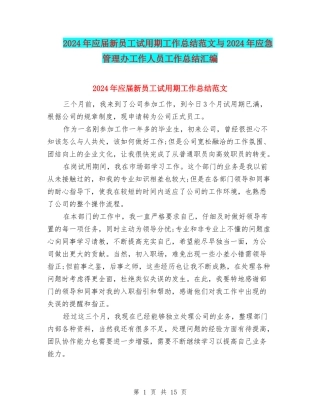 2024年应届新员工试用期工作总结范文与2024年应急管理办工作人员工作总结汇编