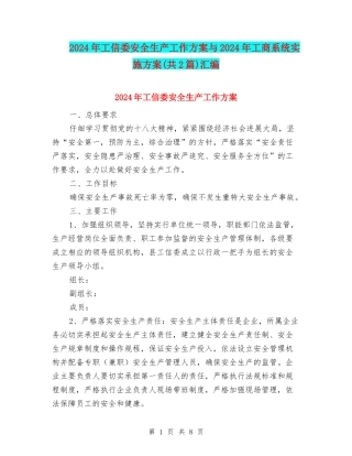 2024年工信委安全生产工作方案与2024年工商系统实施方案汇编