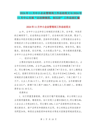 2024年11月中小企业管理局工作总结范文与2024年11月中心支部“达规范-创五好”工作总结汇编