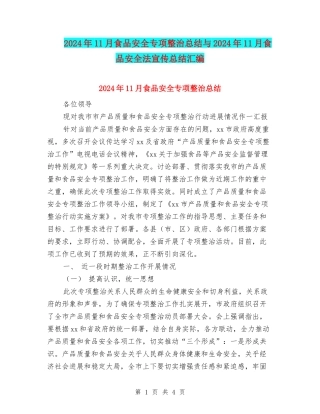 2024年11月食品安全专项整治总结与2024年11月食品安全法宣传总结汇编