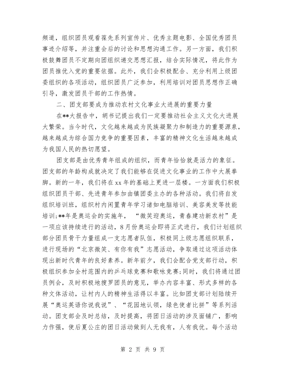 2024年某农村团支部工作计划与2024年某区卫生局工作计划汇编_第2页