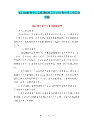 2024统计员个人工作总结范文与2024统计员工作总结汇编