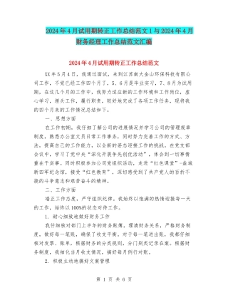 2024年4月试用期转正工作总结范文1与2024年4月财务经理工作总结范文汇编
